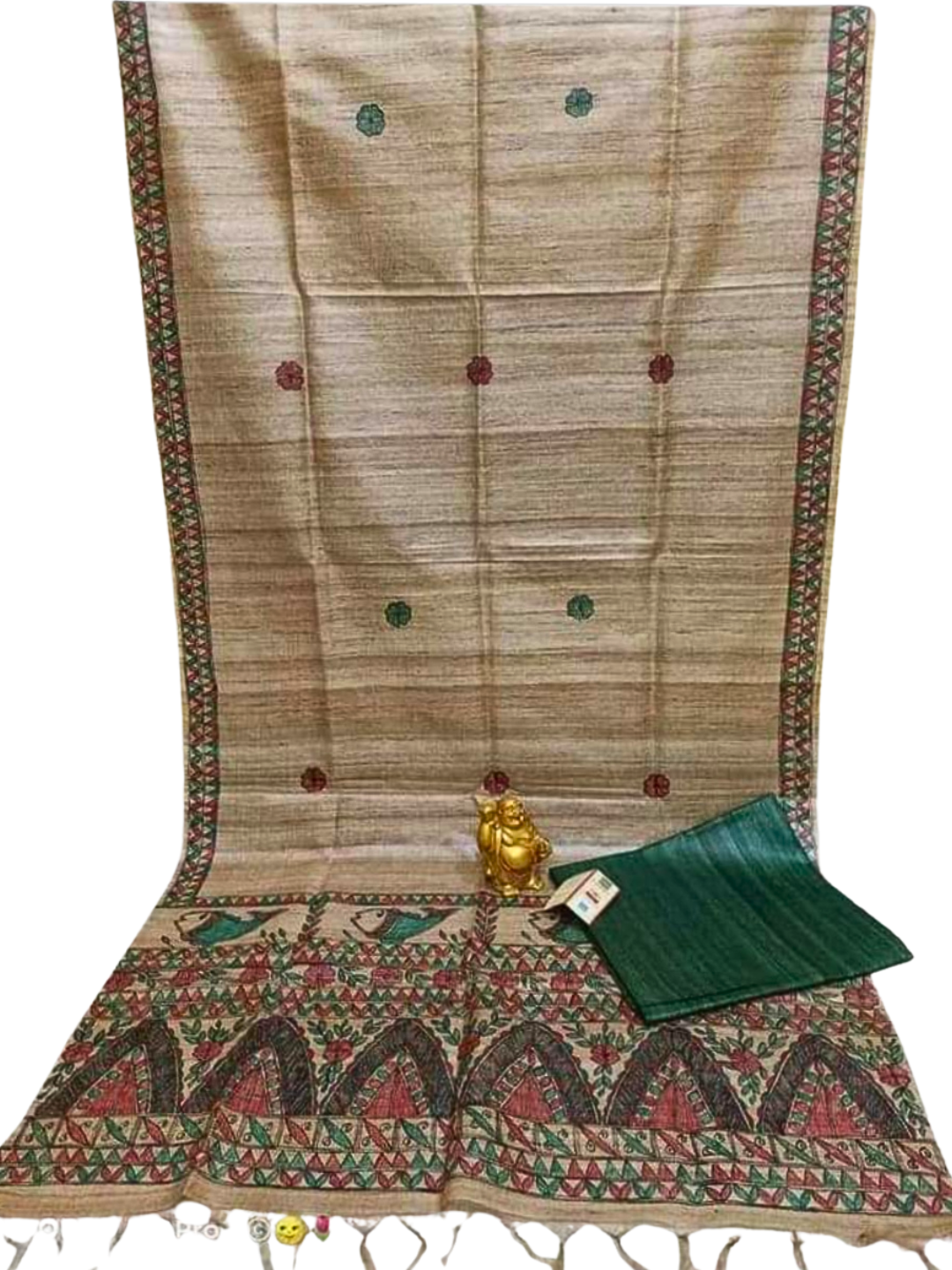 Pure Tussar Silk Unstitched Suit with Hand-Painted Madhubani Pure Tussar Silk Dupatta