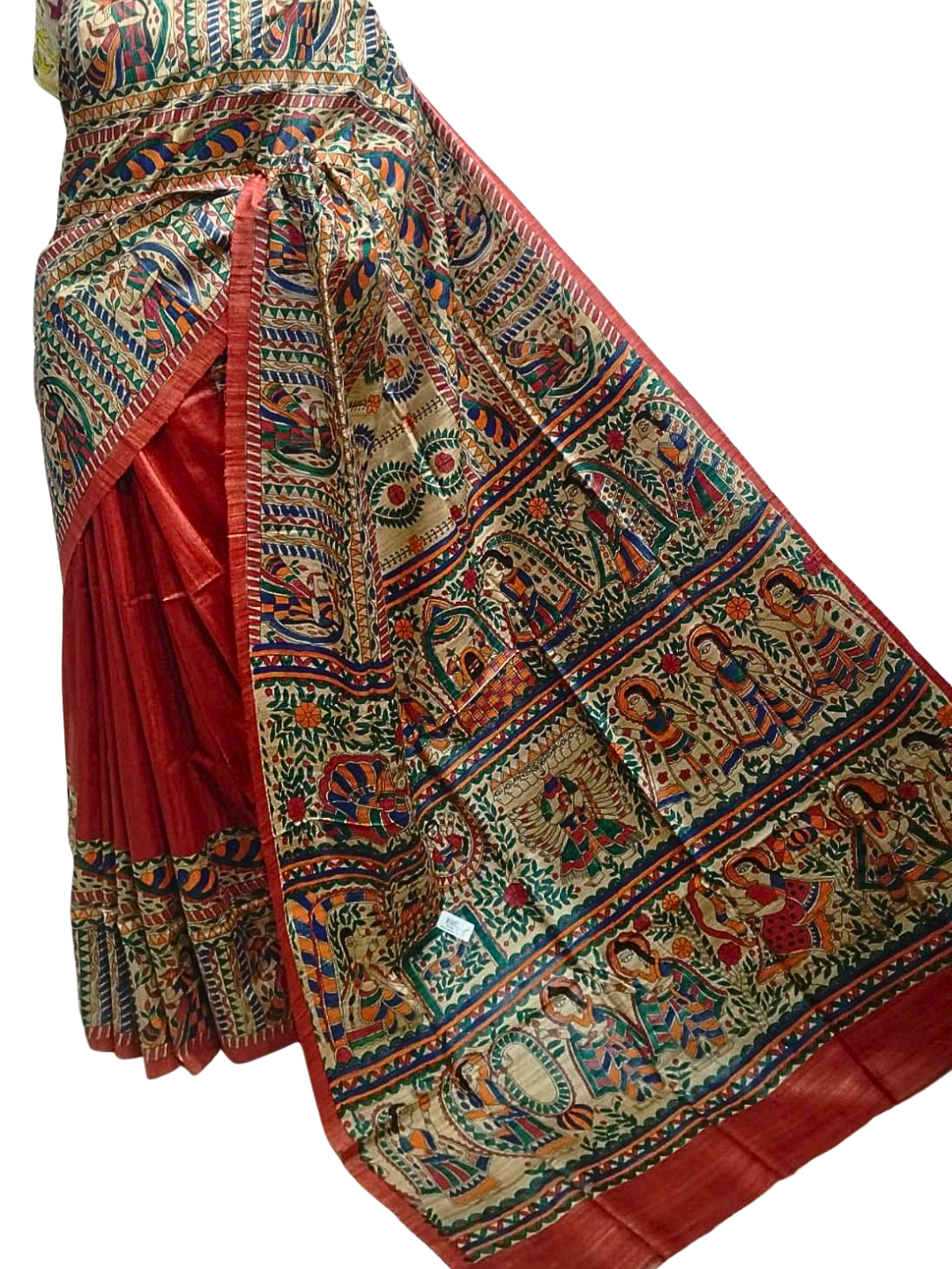 Rust Pure Tussar Silk Madhubani Saree
