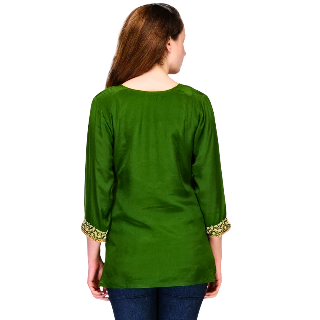 Green Silk Party Wear Top | Silk Evening Wear Top for Women