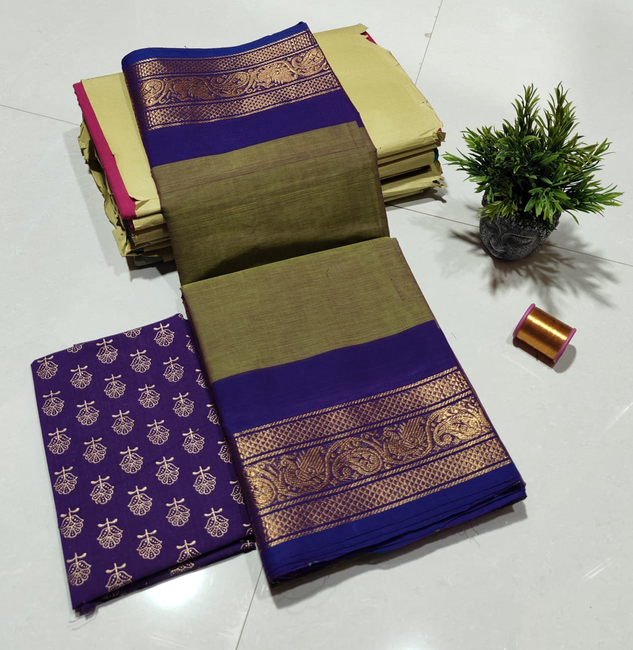 Handloom Kanchi Cotton Sarees for Women | Soft Summer Saree with Cotton Blouse
