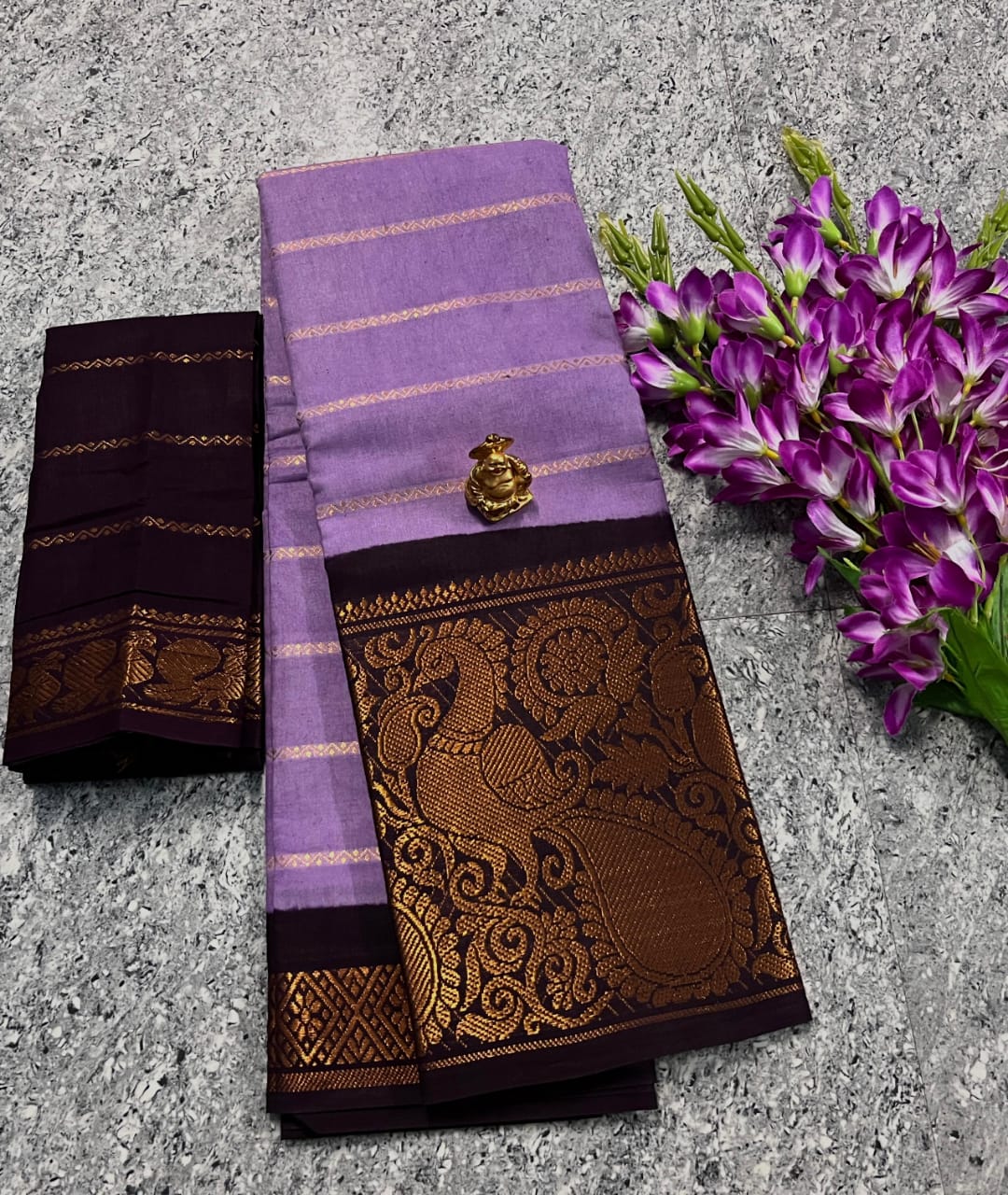 Saree with Big Border – Party Wear Kanchi Cotton Saree with Blouse