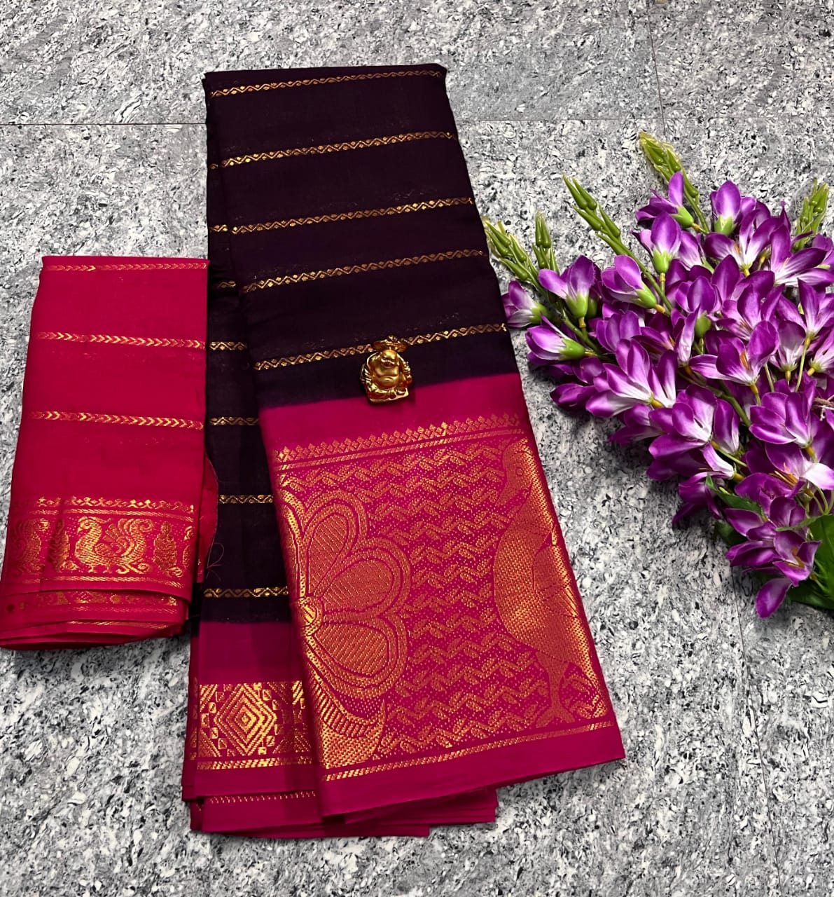 Saree with Big Border – Party Wear Kanchi Cotton Saree with Blouse