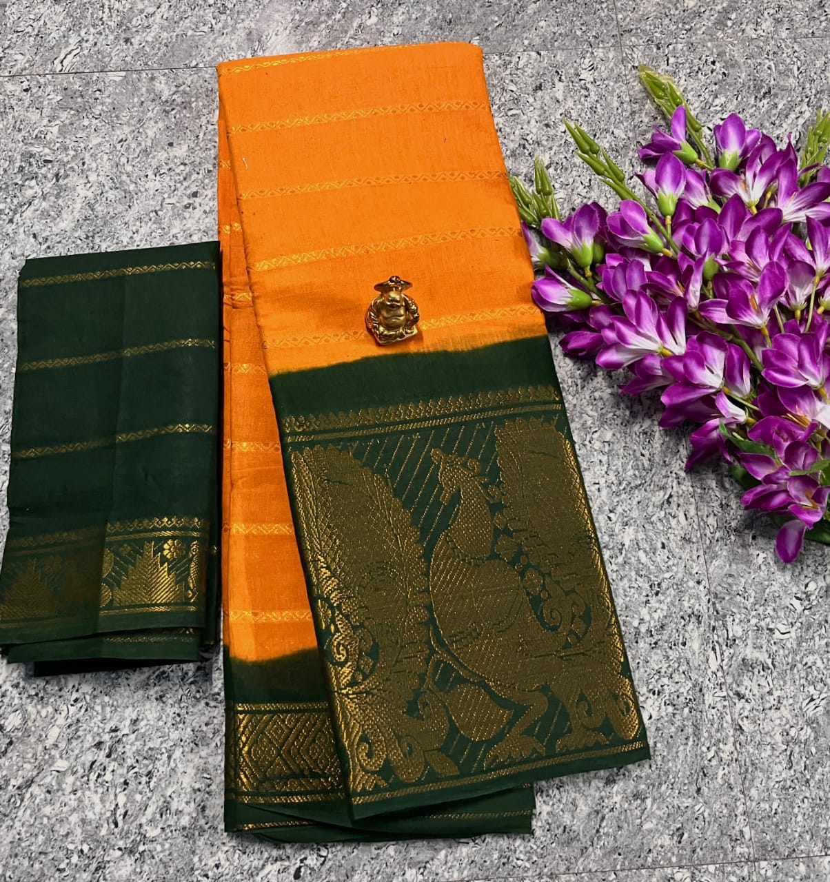 Saree with Big Border – Party Wear Kanchi Cotton Saree with Blouse