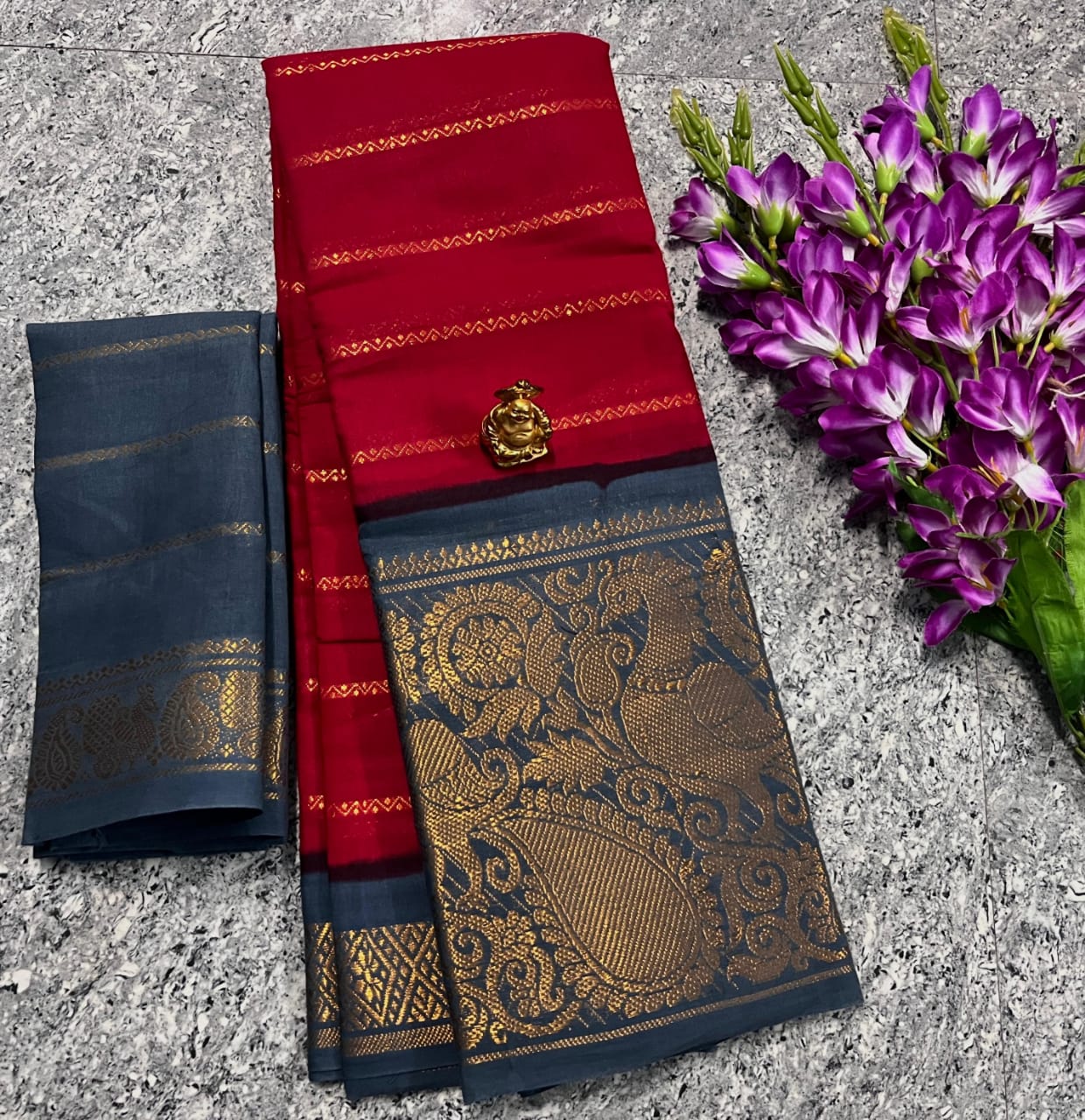 Saree with Big Border – Party Wear Kanchi Cotton Saree with Blouse