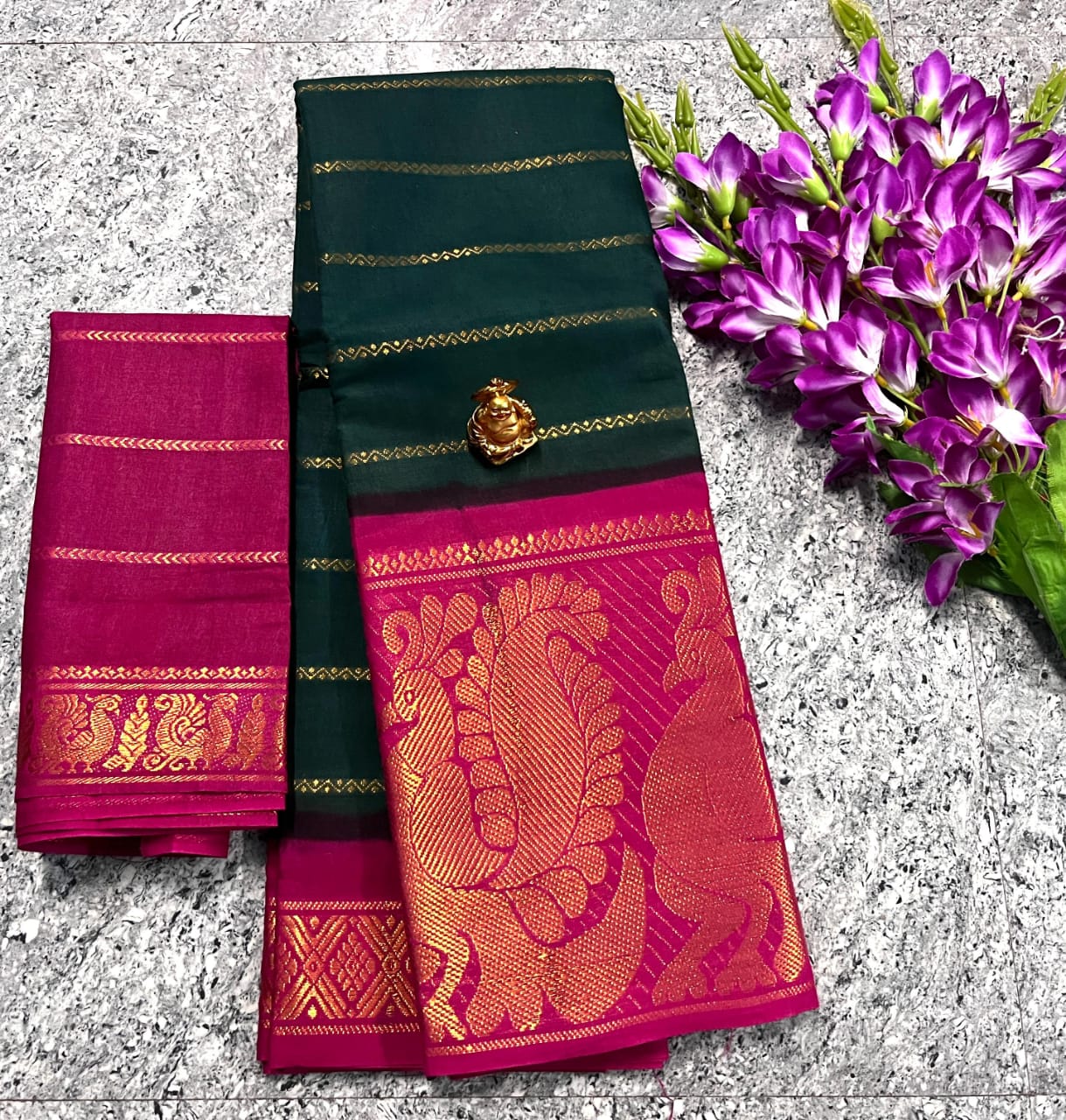 Saree with Big Border – Party Wear Kanchi Cotton Saree with Blouse