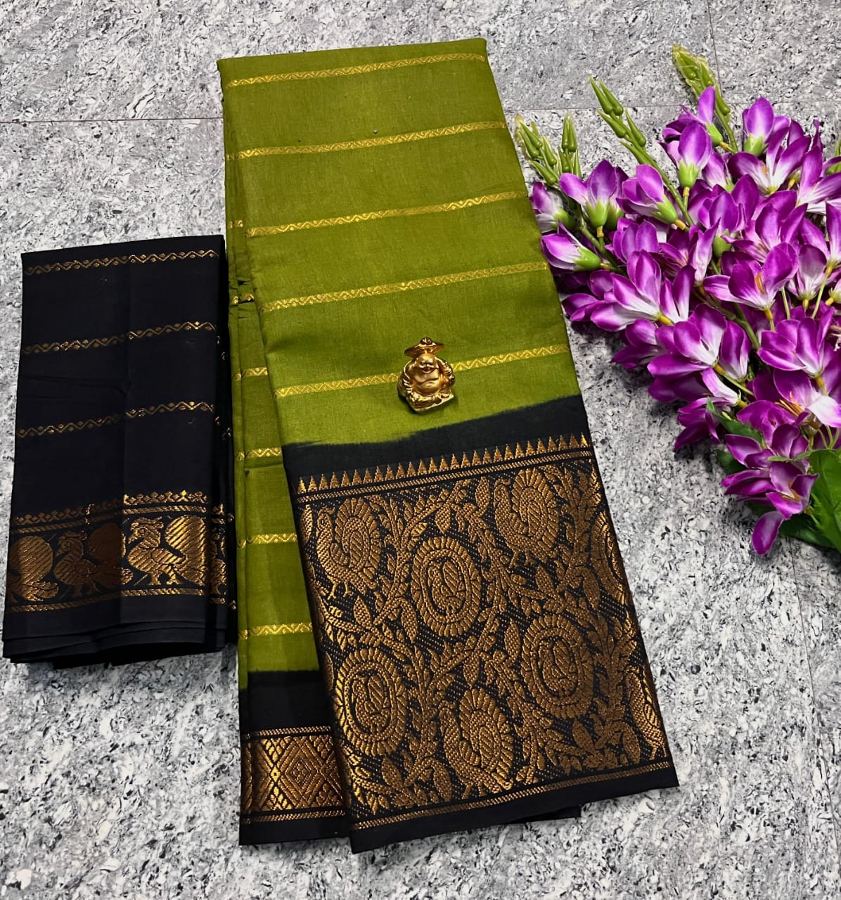 Saree with Big Border – Party Wear Kanchi Cotton Saree with Blouse