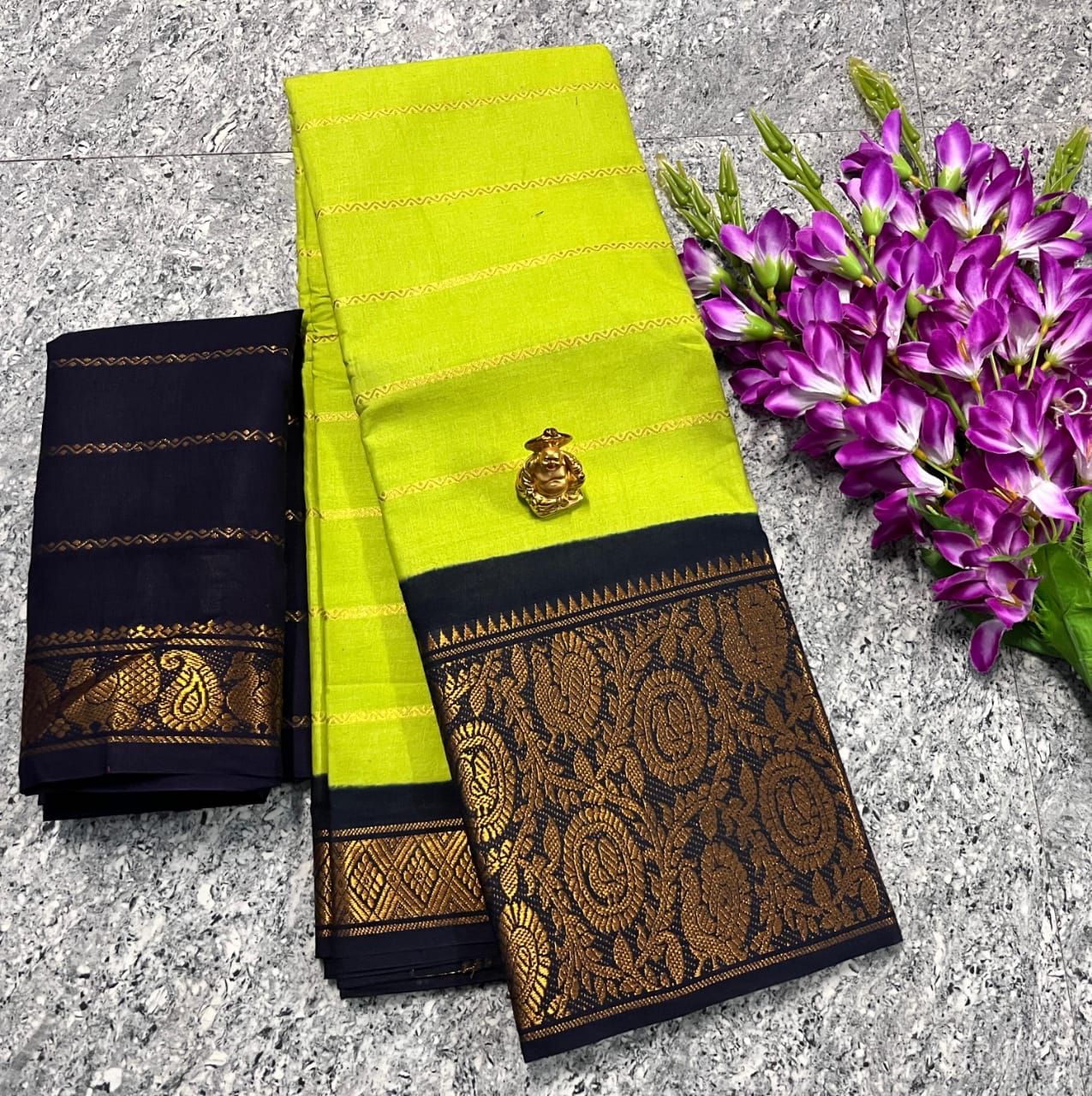 Saree with Big Border – Party Wear Kanchi Cotton Saree with Blouse