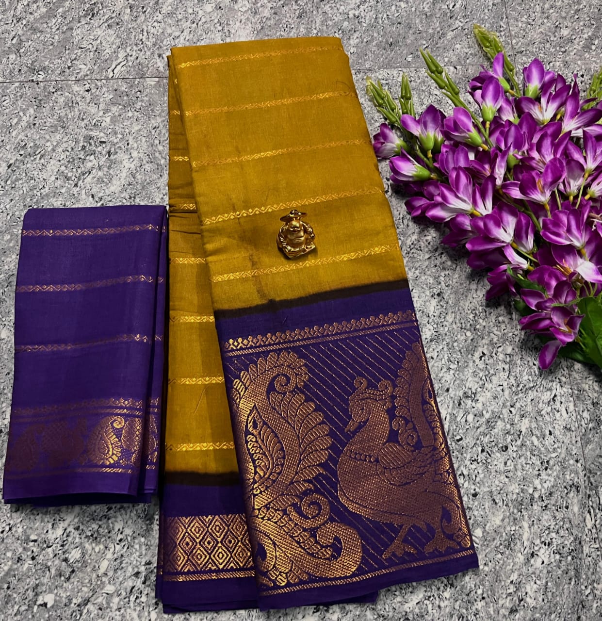 Saree with Big Border – Party Wear Kanchi Cotton Saree with Blouse