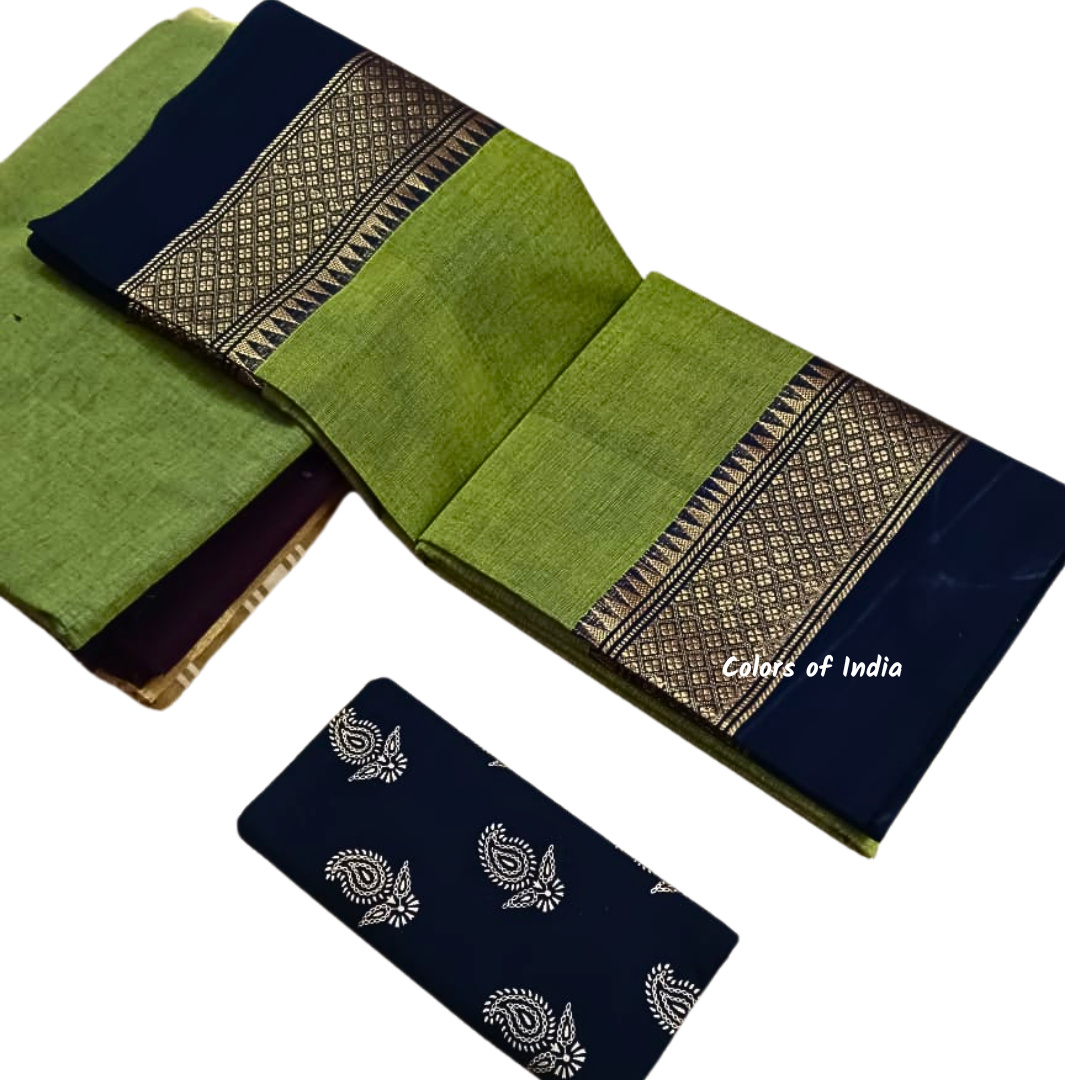 Handloom saree with blouse , Sarees with border , Sarees Cotton