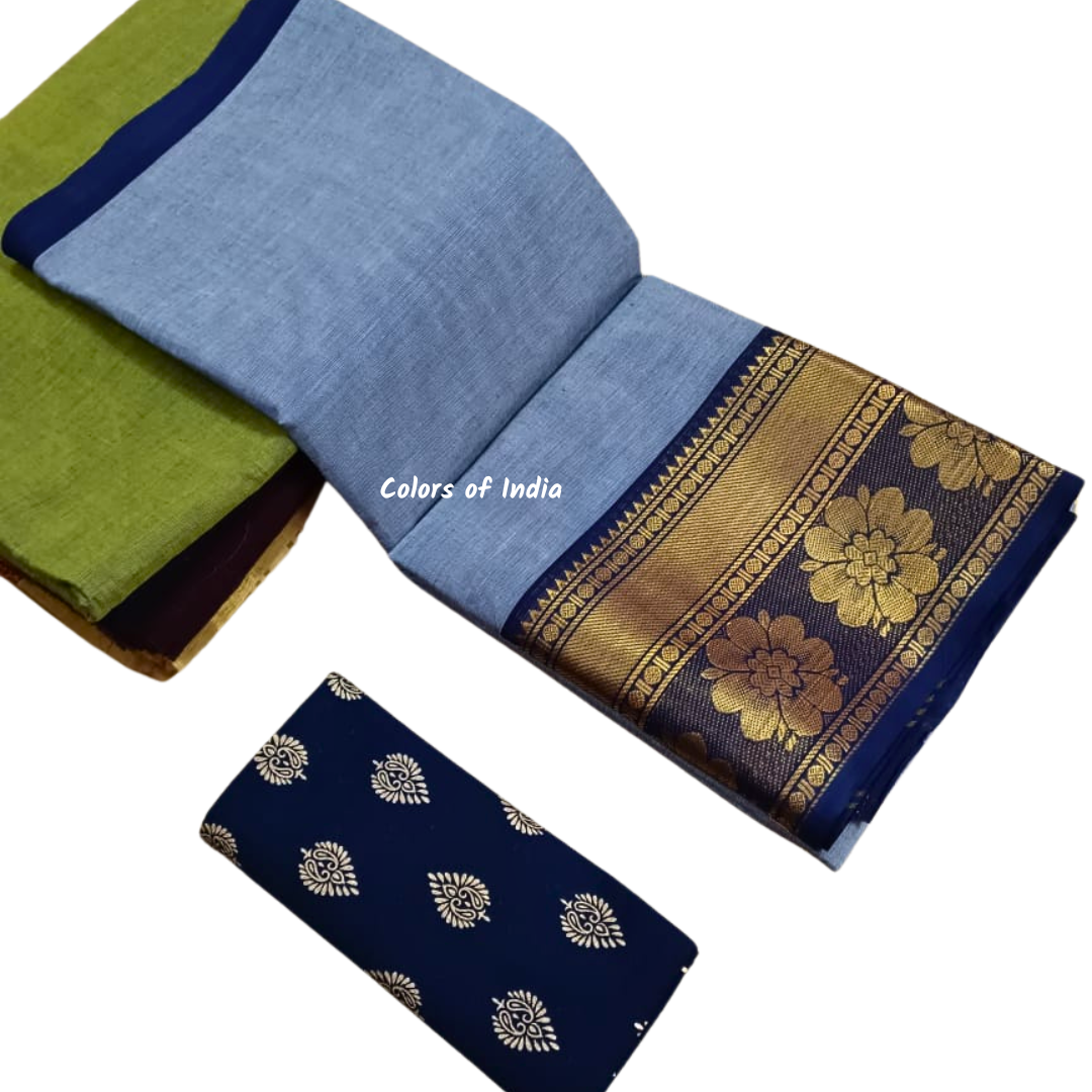 Handloom saree with blouse , Sarees with border , Sarees Cotton
