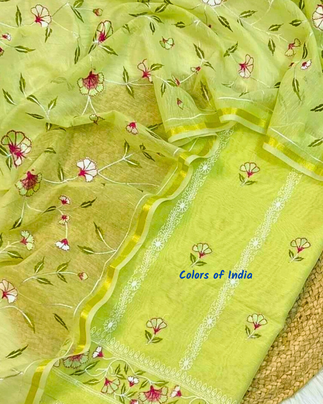 Linen salwar suit dupatta set with embroidery