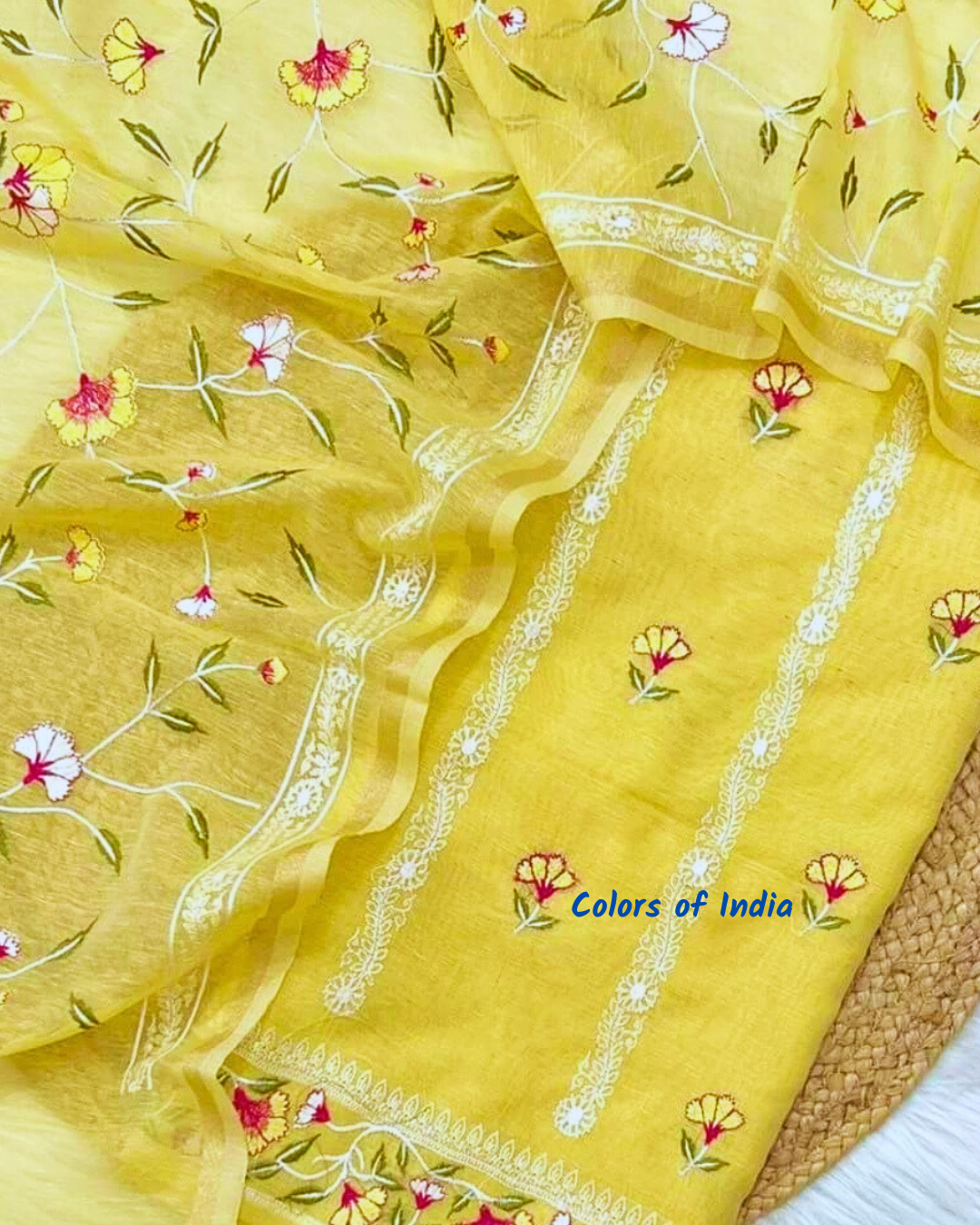 Linen salwar suit dupatta set with embroidery