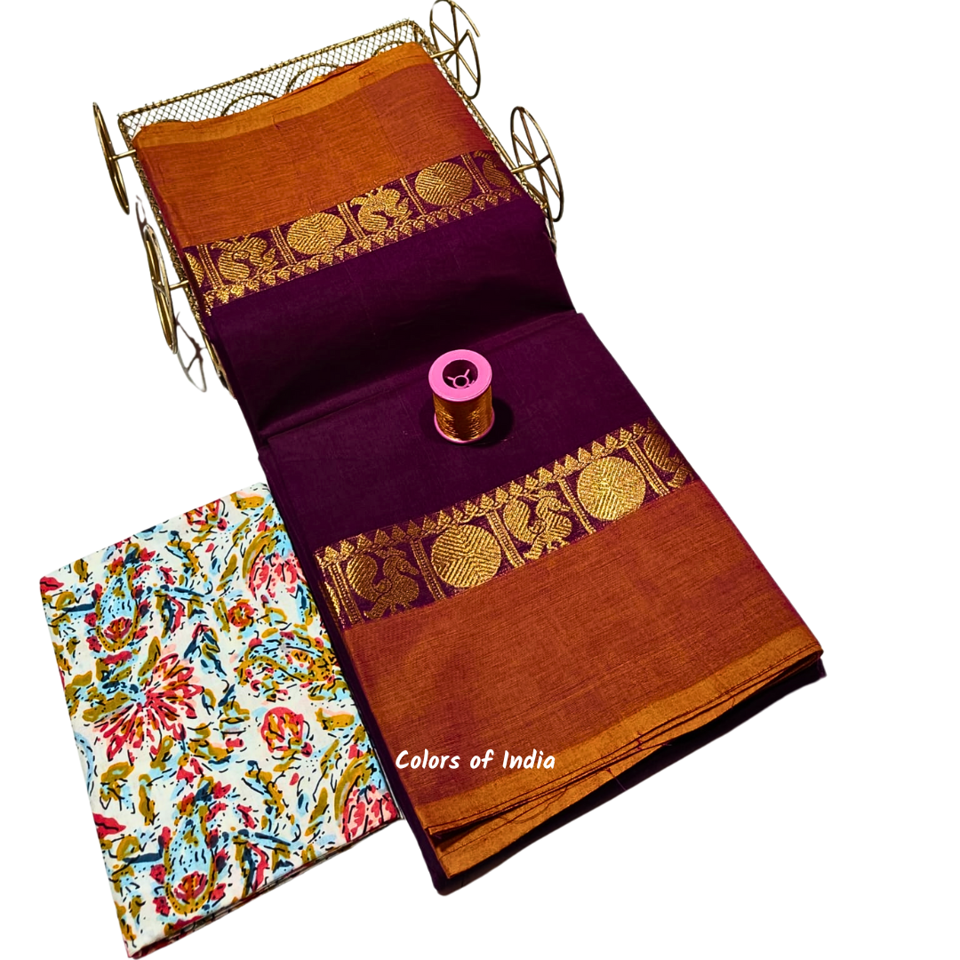 Handloom saree with blouse , Sarees with border , Sarees Cotton
