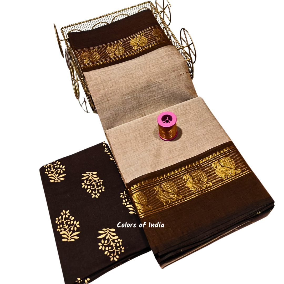 Handloom saree with blouse , Sarees with border , Sarees Cotton