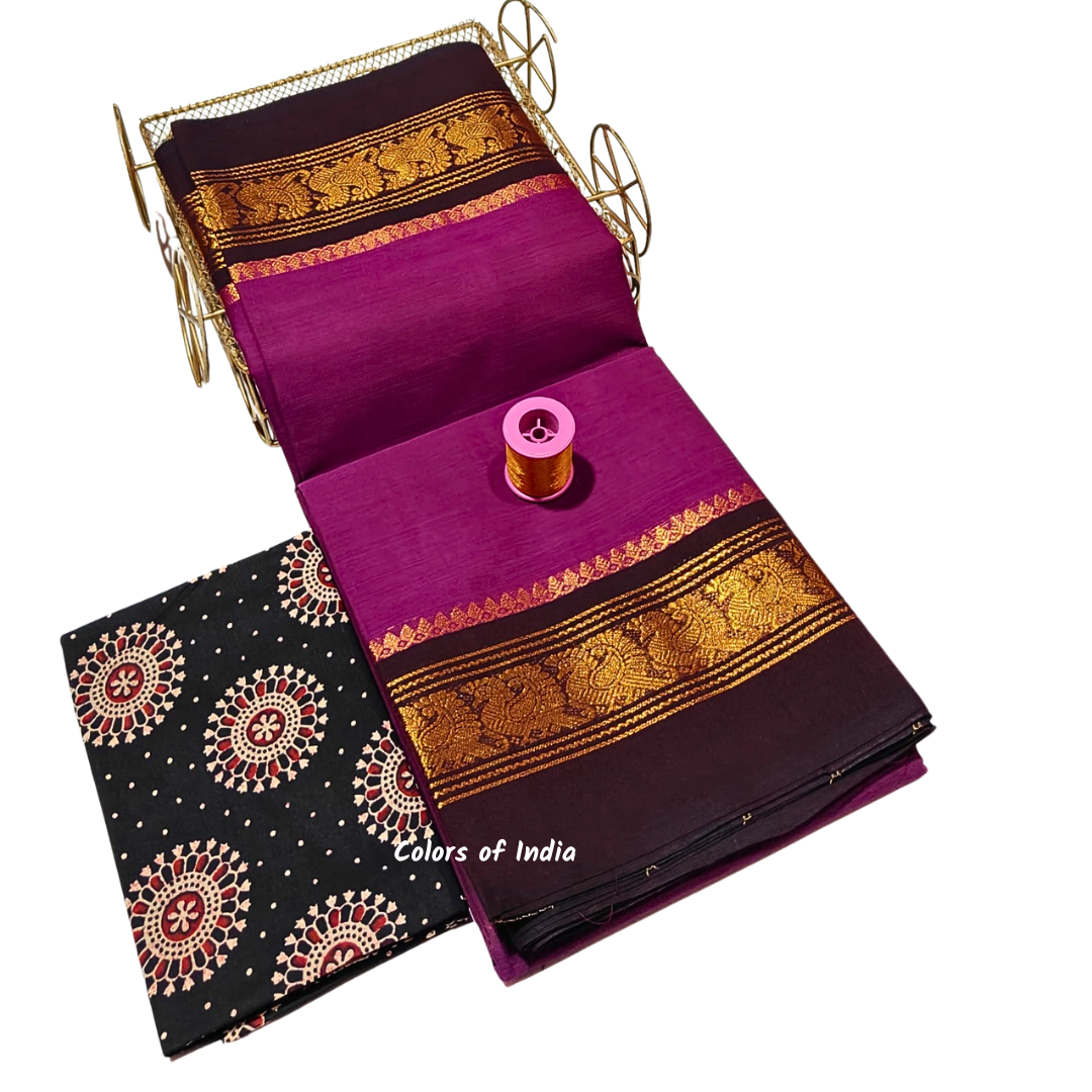 Handloom saree with blouse , Sarees with border , Sarees Cotton