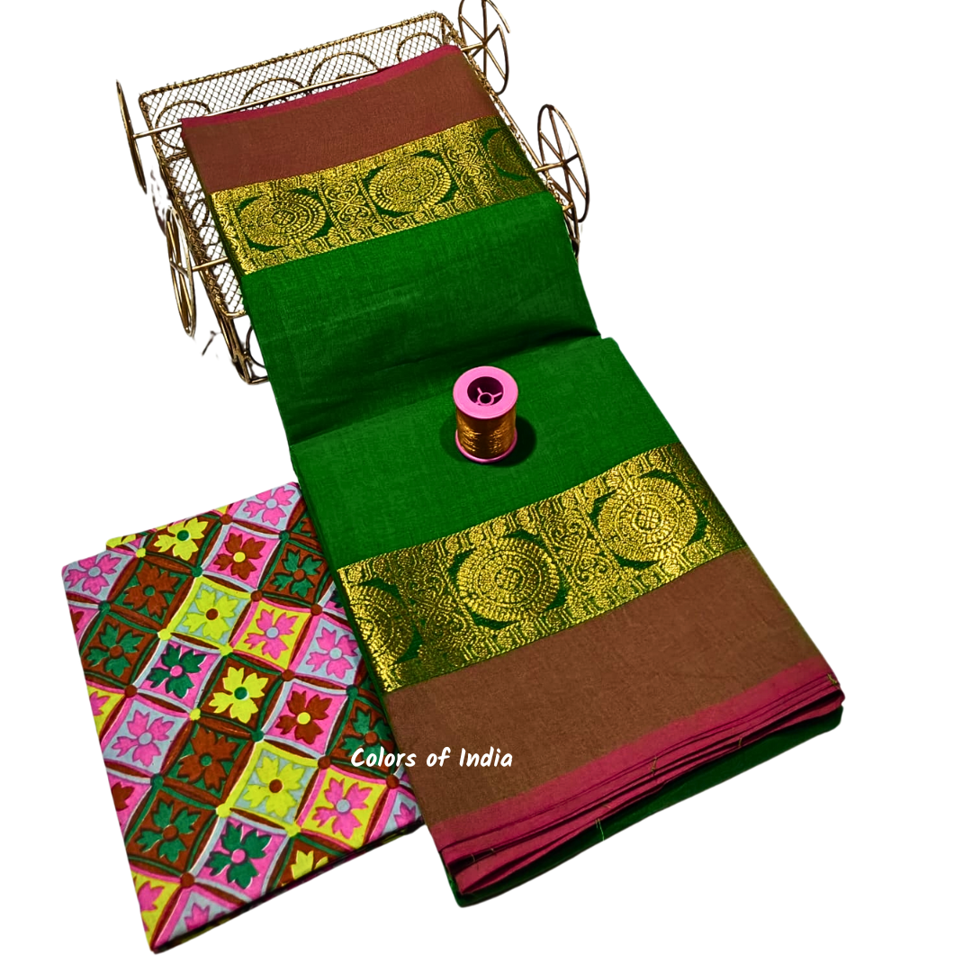Handloom saree with blouse , Sarees with border , Sarees Cotton