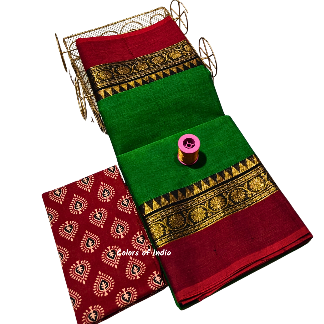 Handloom saree with blouse , Sarees with border , Sarees Cotton
