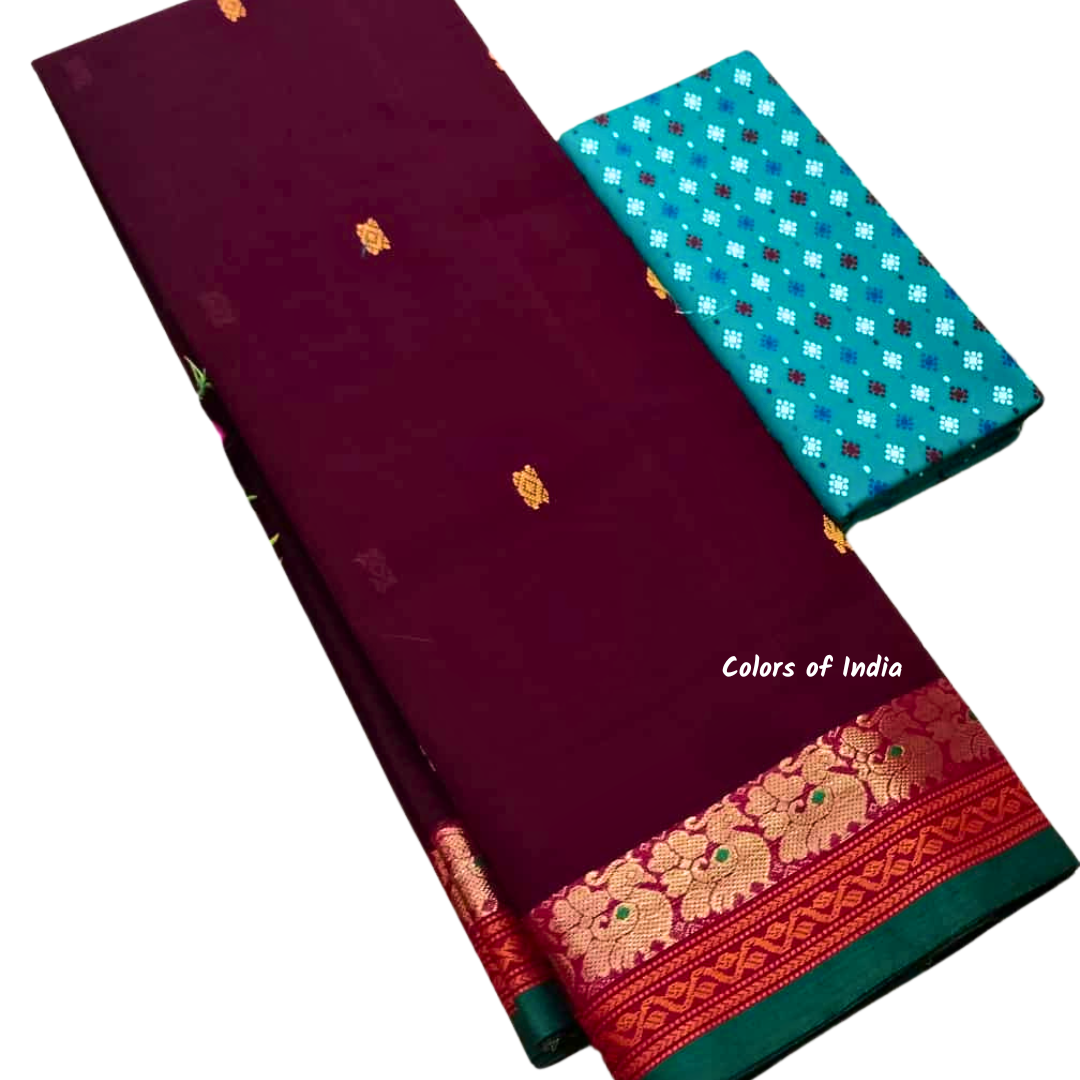 Handloom saree with blouse , Sarees with border , Sarees Cotton