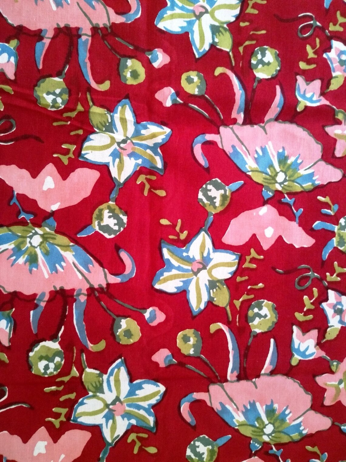 Festive Handblock Printed Cotton Table Cloth – Red Floral Dining Table Linen for Holiday & Diwali Decor