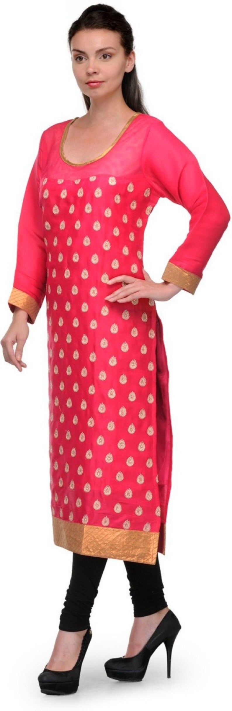 Red Silk Satin Kurta for Women | Indian Wedding & Festive Wear Long Kurti