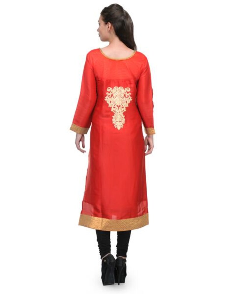 Red Silk Satin Kurta for Women | Indian Wedding & Festive Wear Long Kurti