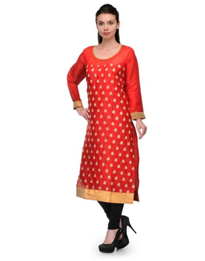 Red Silk Satin Kurta for Women | Indian Wedding & Festive Wear Long Kurti