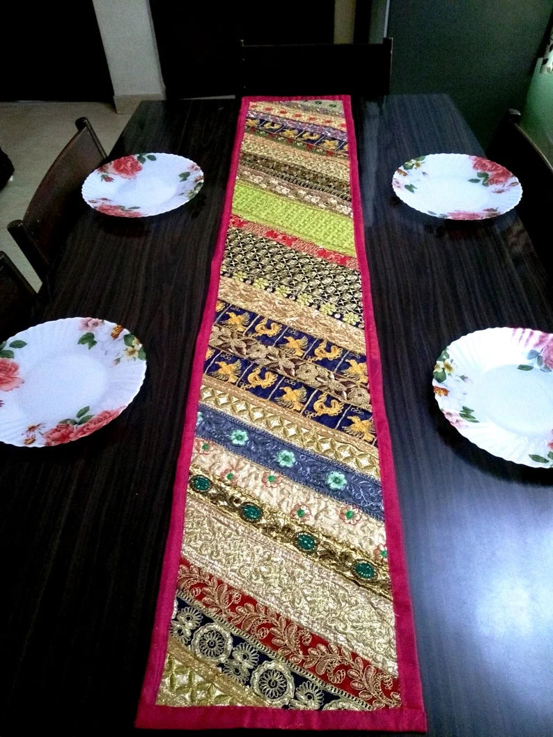 Pink Embroidered Table Runner – Festive Diwali Dining Table Decor