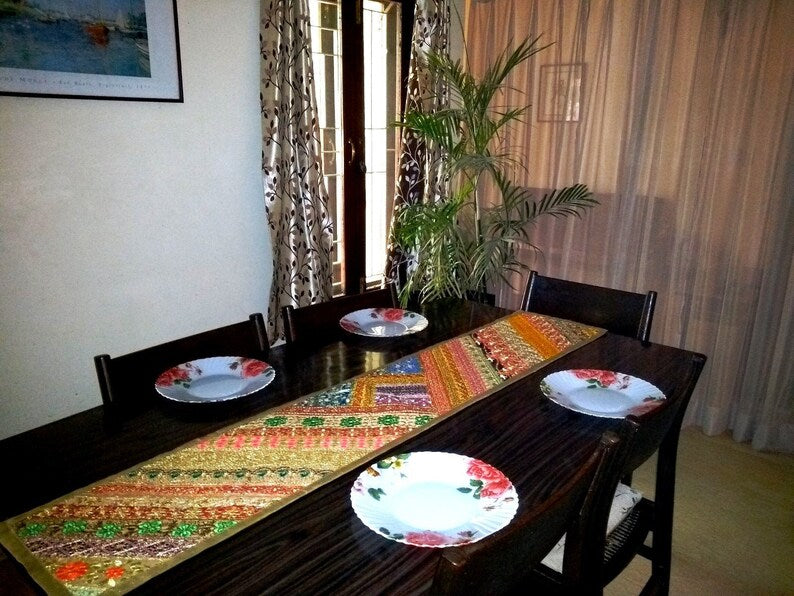 Beige Embroidered Table Runner – Elegant Diwali Dining Table Decor