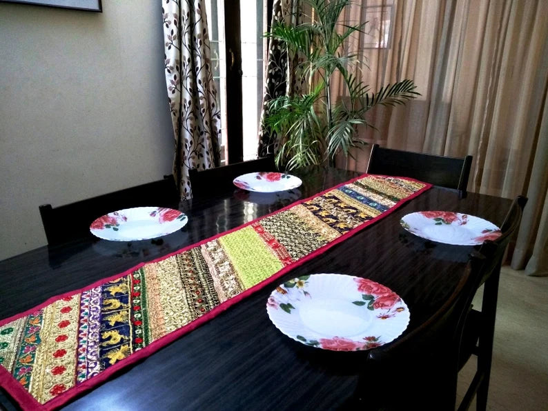 Pink Embroidered Table Runner – Festive Diwali Dining Table Decor