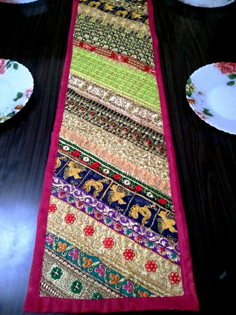 Pink Embroidered Table Runner – Festive Diwali Dining Table Decor