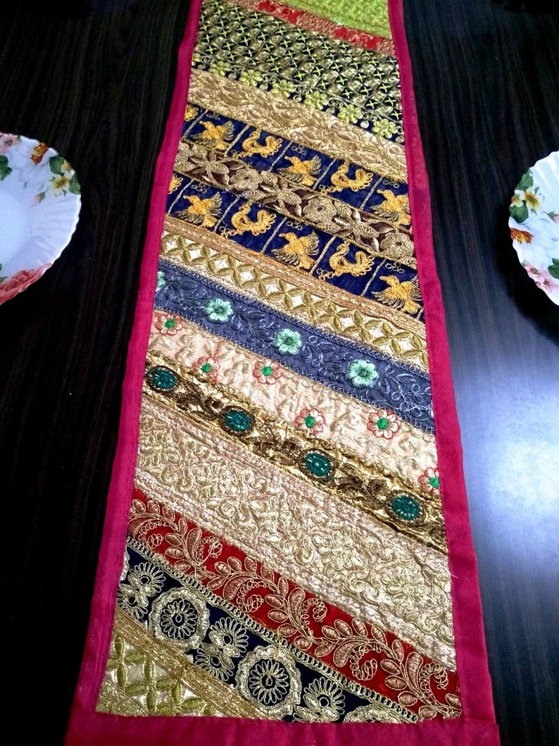 Pink Embroidered Table Runner – Festive Diwali Dining Table Decor