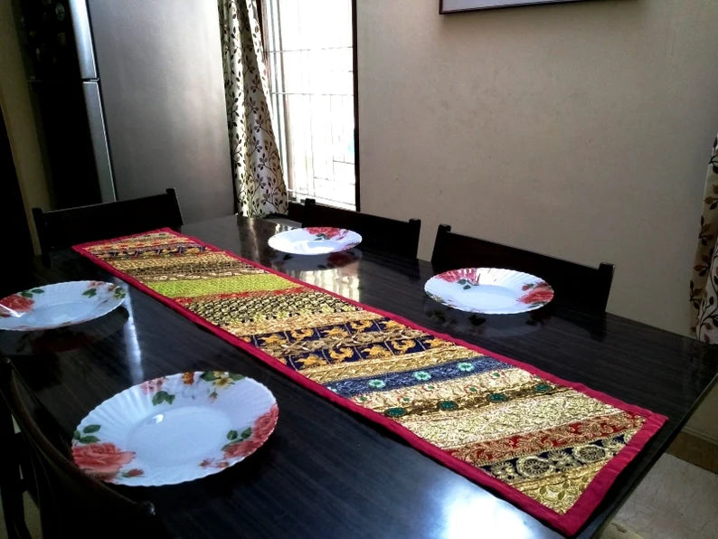 Pink Embroidered Table Runner – Festive Diwali Dining Table Decor