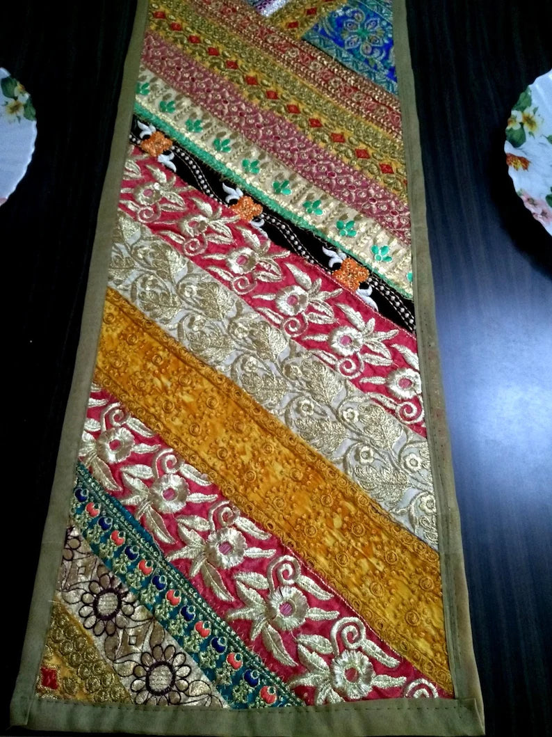 Beige Embroidered Table Runner – Elegant Diwali Dining Table Decor