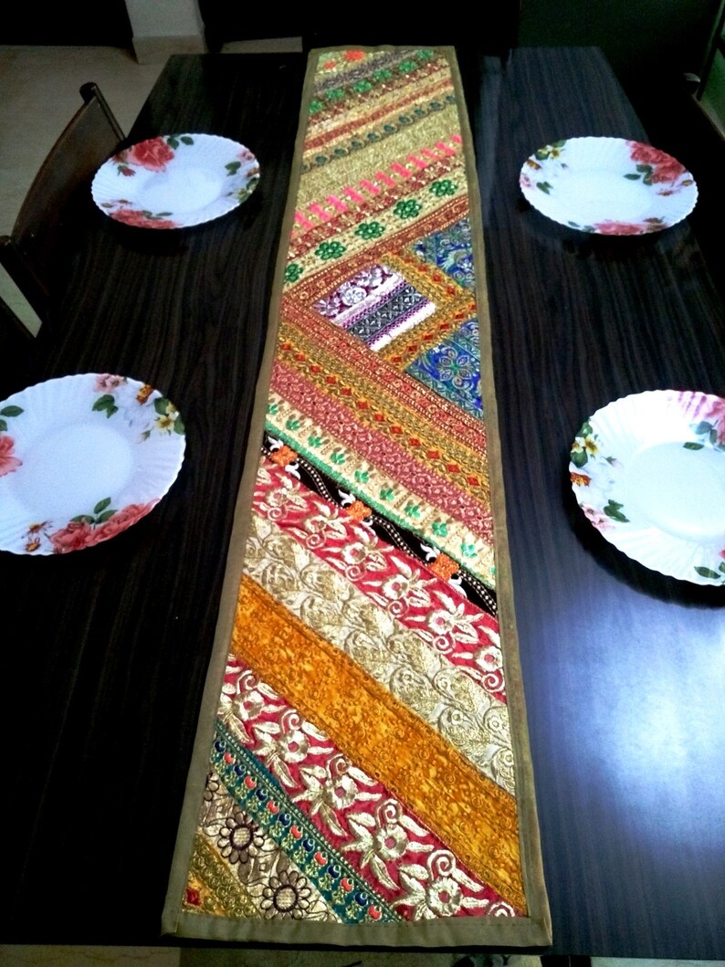 Beige Embroidered Table Runner – Elegant Diwali Dining Table Decor