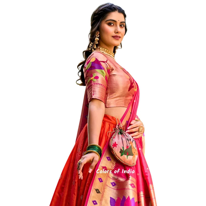 Paithani Orange Lehenga Choli | Wedding Lehenga Dress | Bridal Lehenga Orange