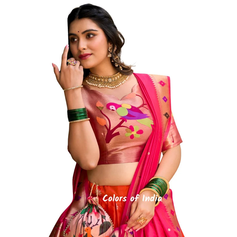 Paithani Orange Lehenga Choli | Wedding Lehenga Dress | Bridal Lehenga Orange