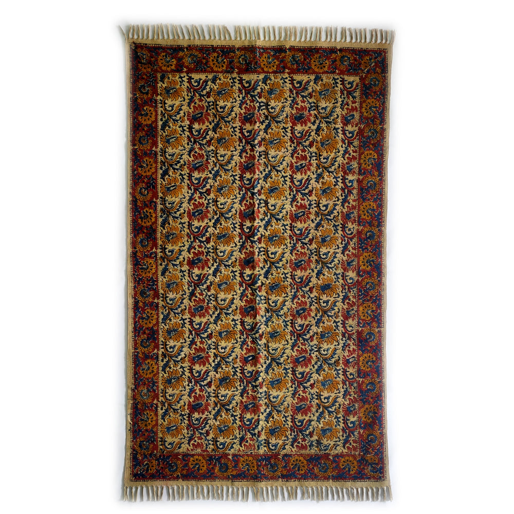 Maroon Kalamkari Handmade Rug / Dhurrie / Runner , FREE DELIVERY