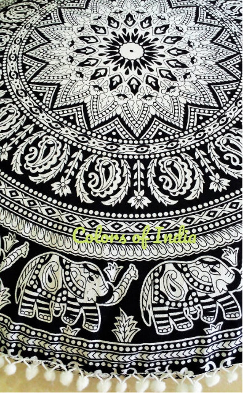 Black and White Large Size Round Floor Cushion Cover