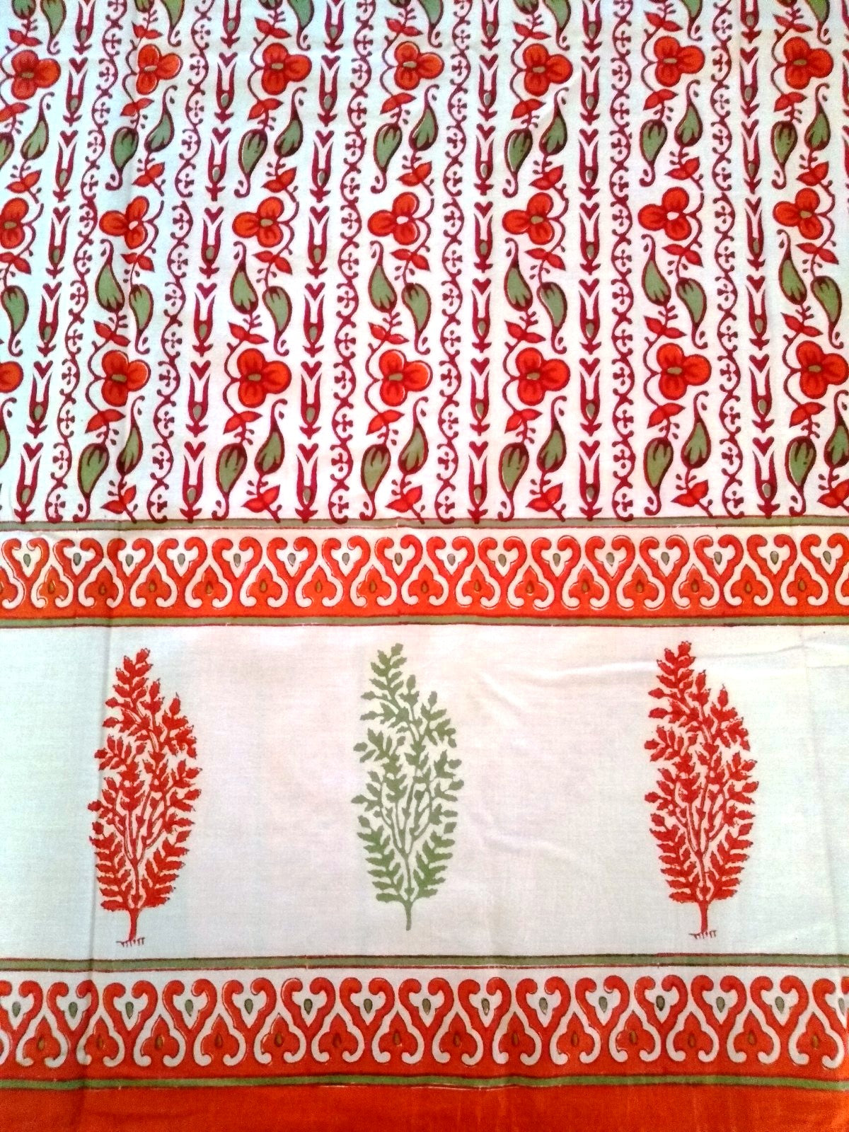 Festive Orange Handblock Printed Cotton Table Cloth – 6 Seater Dining Table Linen for Diwali & Holiday Decor