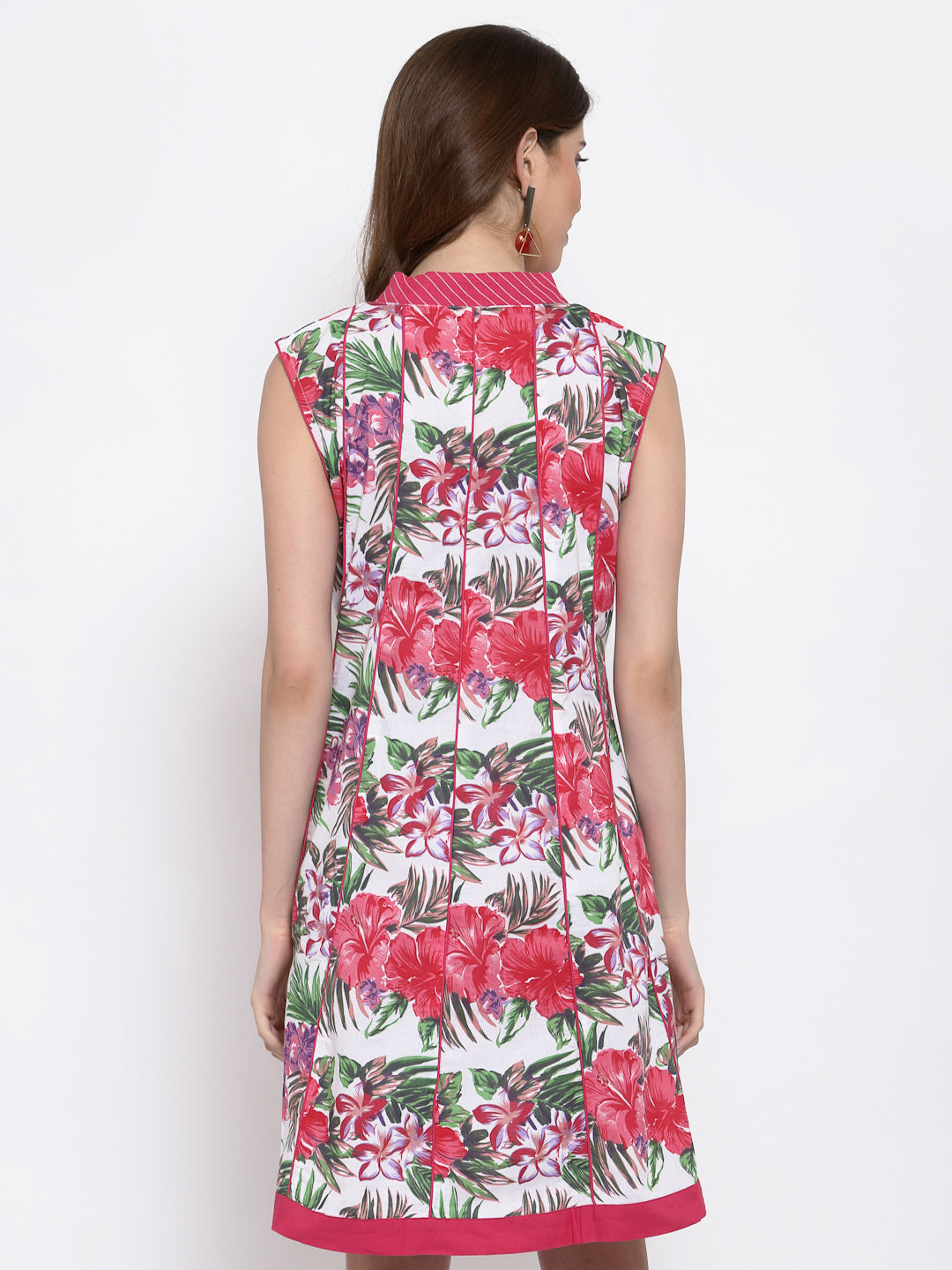 Pink Cotton Floral Sleeveless Dress