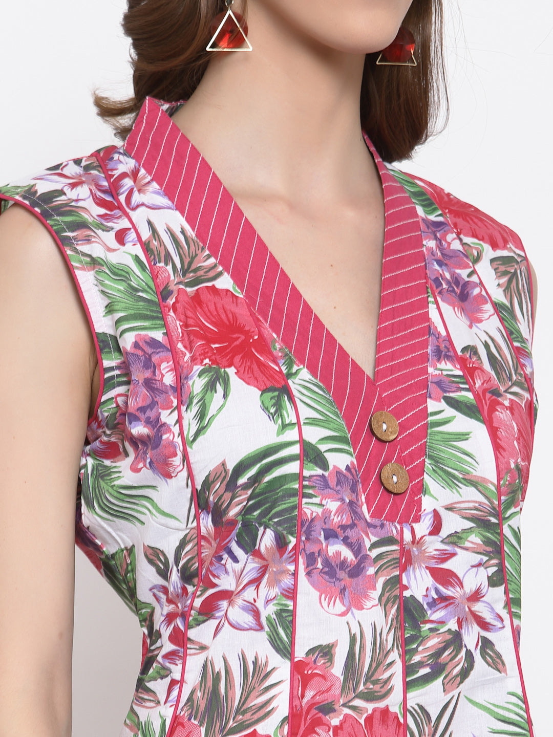 Pink Cotton Floral Sleeveless Dress