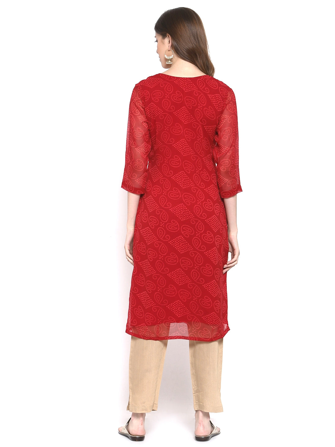 Red Bandhani Georgette Kurti for Women | Diwali & Festive Wear Indian Kurti