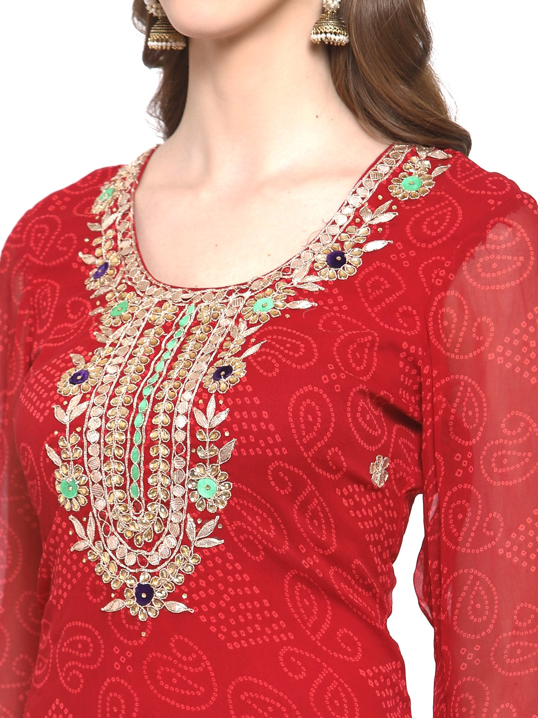 Red Bandhani Georgette Kurti for Women | Diwali & Festive Wear Indian Kurti