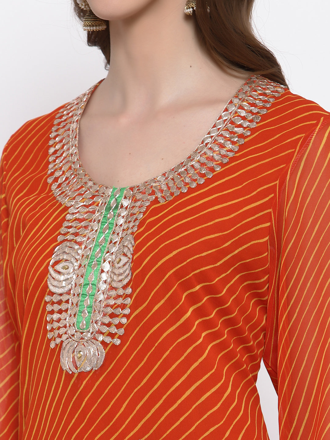 Vibrant Orange Leheriya Georgette Kurti | Festive Party Wear Kurta for Diwali, Rakhi, Navratri Celebrations