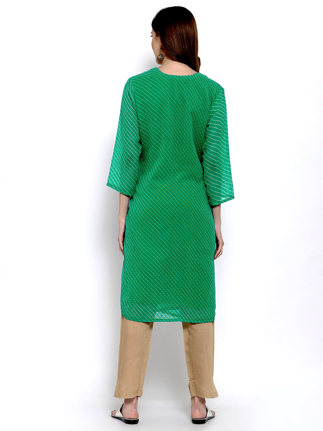 Green Leheriya Georgette Kurti for Women | Indian Festive & Party Wear Kurti