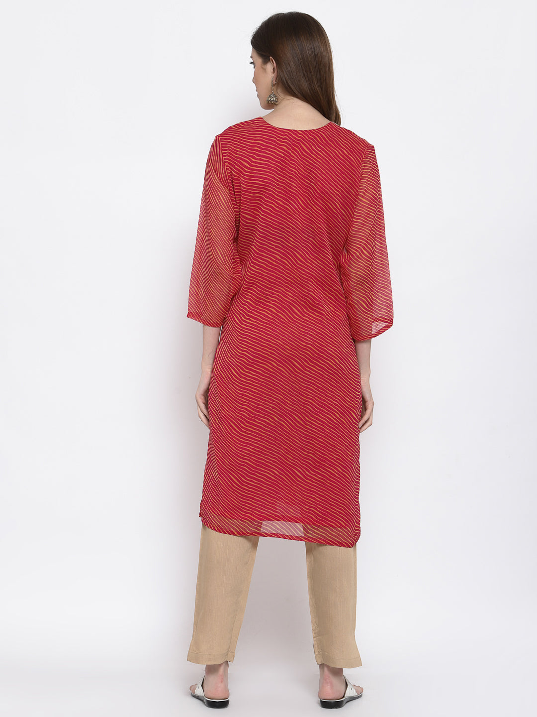 Dark pink leheriya georgette kurta with gota patti work , Chest 38 Inches