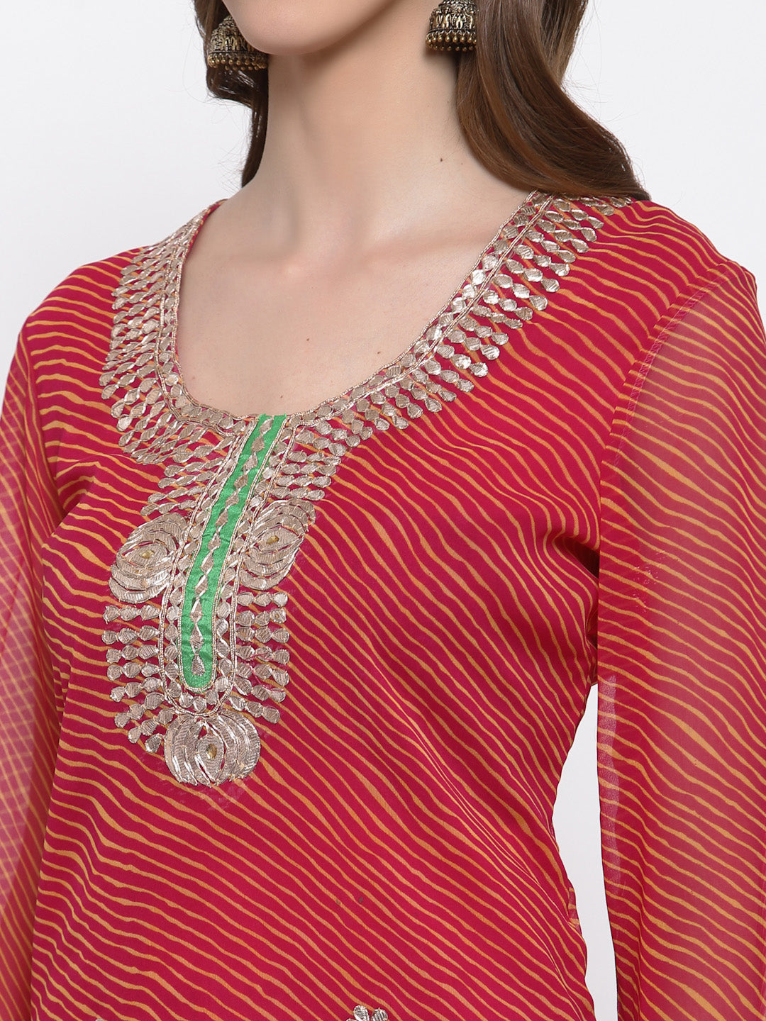 Dark pink leheriya georgette kurta with gota patti work , Chest 38 Inches