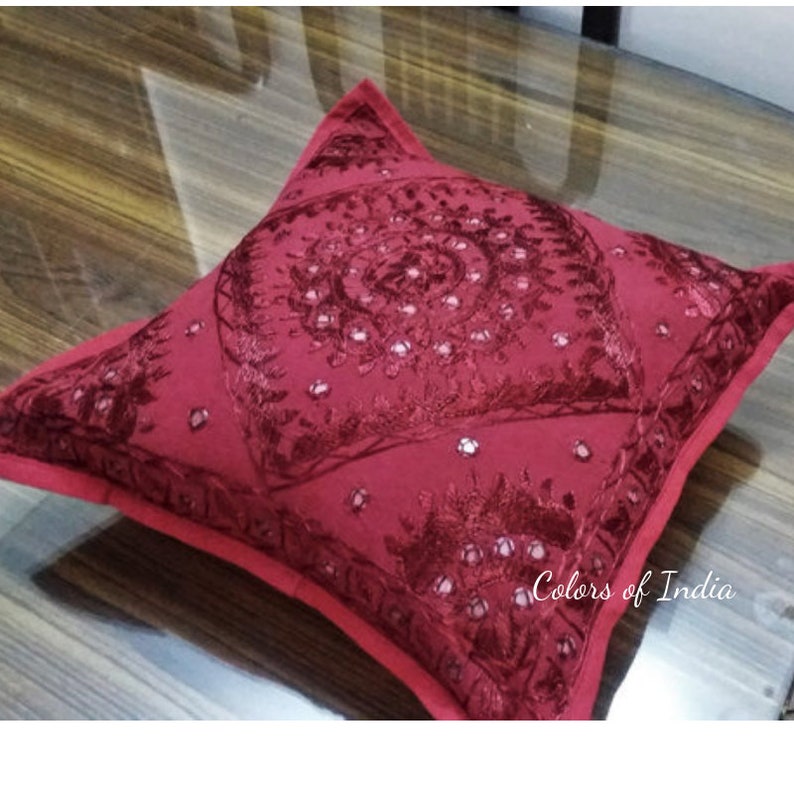 Colourful Handembroidered Cushion Covers for Bedroom , 16 inches x 16 inches , Set of 3 Cushion Covers FREE DELIVERY