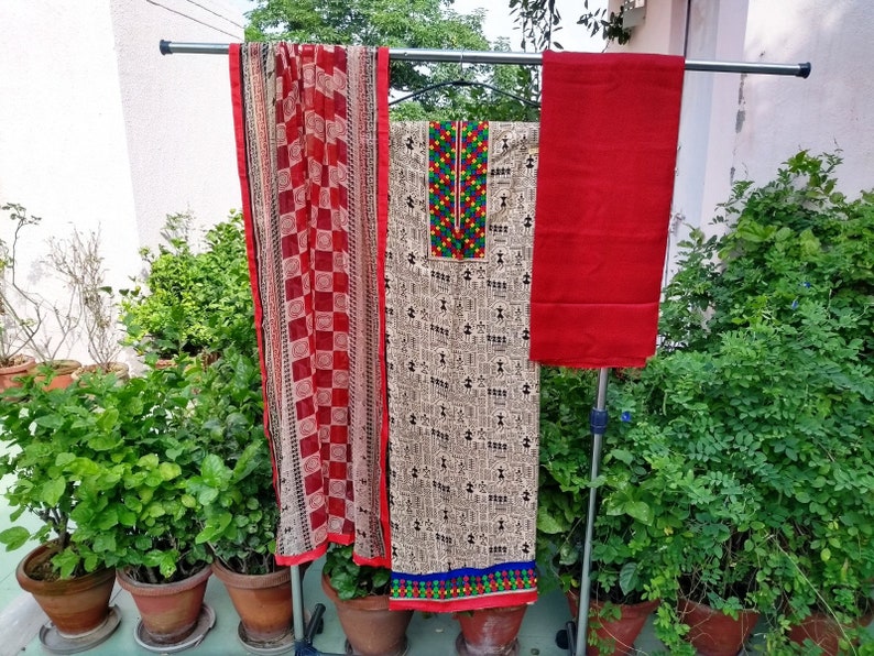 Red Viscose blend salwar suit dupatta set