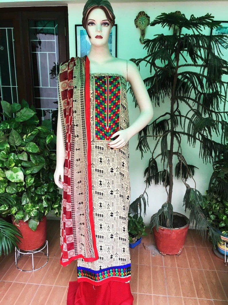Red Viscose blend salwar suit dupatta set